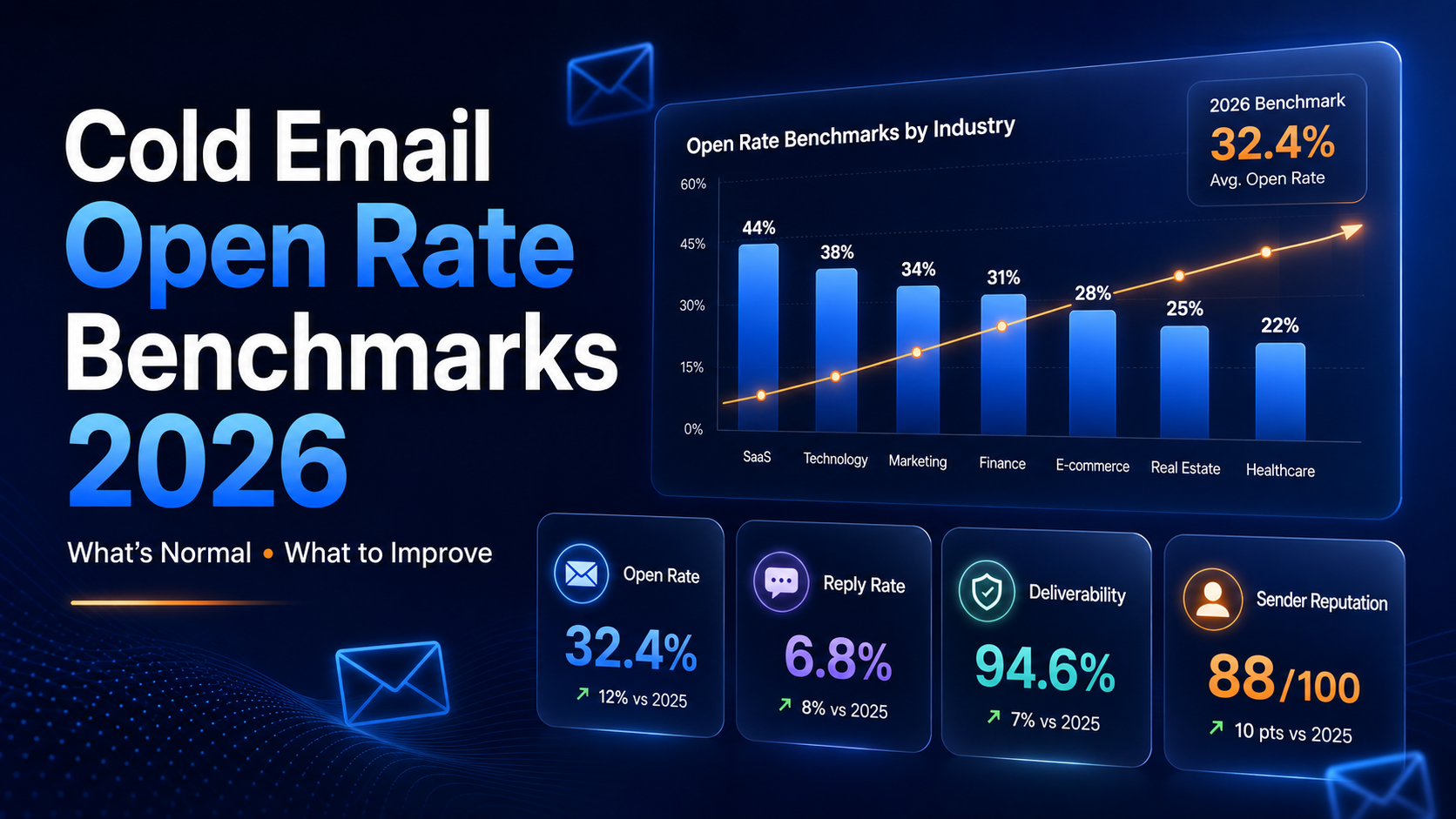 Cold email open rate benchmarks 2026
